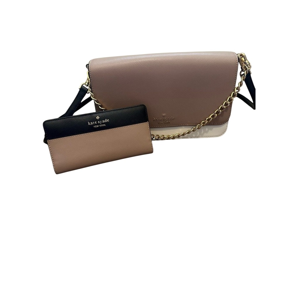 Kate Spade Colorblock Flap Crossbody & Matching‎ wallet bundle |Toasted Hazelnut